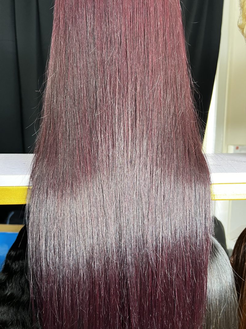 24”,350g with 5x5 closure SDD Vietnam bone straight(dark burgundy) - Image 3