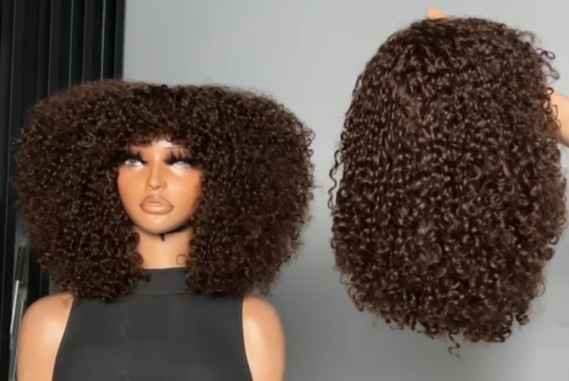 Brown color 12” pixie fringe wig