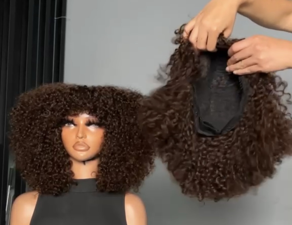 Brown color 12” pixie fringe wig - Image 2