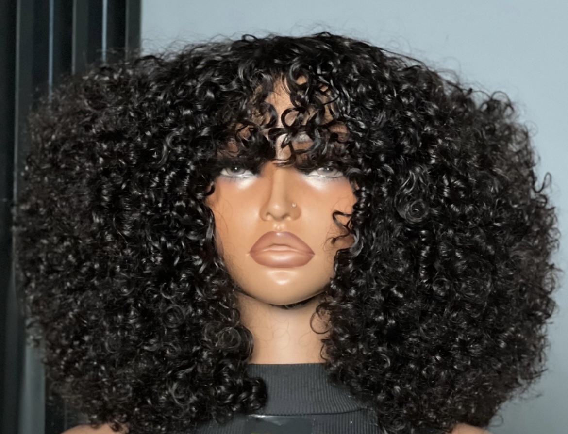 Natural black 12” pixie fringe wig